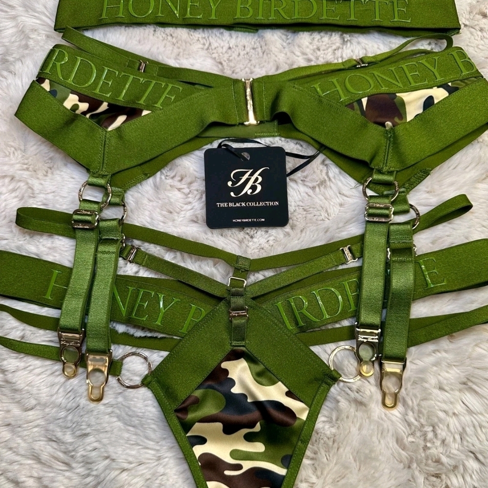 Honey Birdette Green Camo Lingerie 34DD/E Set Note I Have Many Diferents Sizes. - Picture 3 of 11
